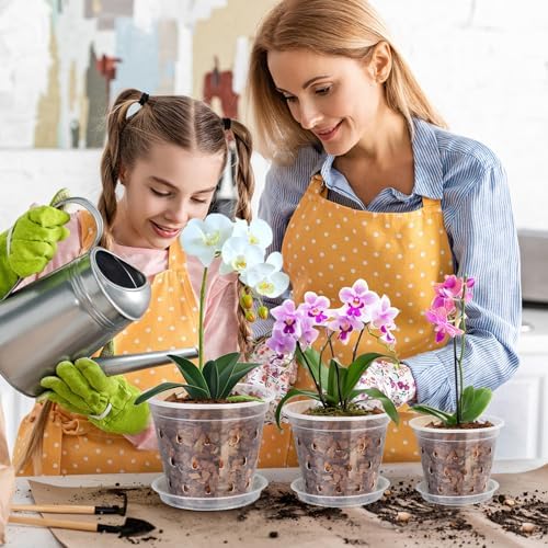 FUIJOL Orchid Pot, 6 Pack 456 Inch Clear Orchid Pots with Holes and Saucers for Repotting, Breathable Slotted Plastic Orchid Planters with Drainage for Root Health Indoor Outdoor