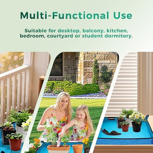 39.5"x31.5" Plant Transplanting Mat - Thickened Waterproof Potting Mat, Succulent Gardening Mat, Portable Repotting Mat for Mess Control, Indoor Outdoor Use (PVC-Blue)