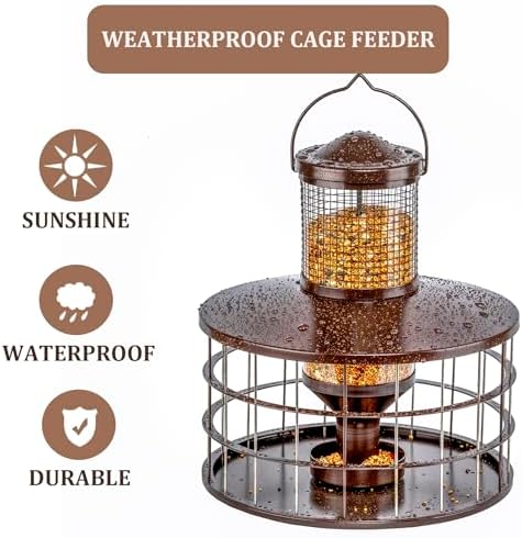 Upgraded Squirrel Proof Bird Feeders, 3Lbs Capacity Caged Bird Feeder, Innovative DIY Starling-Proof, Flexible Adjustment of Grille Size, Caged Seed Tube Feeders Outside Hanging(Copper)
