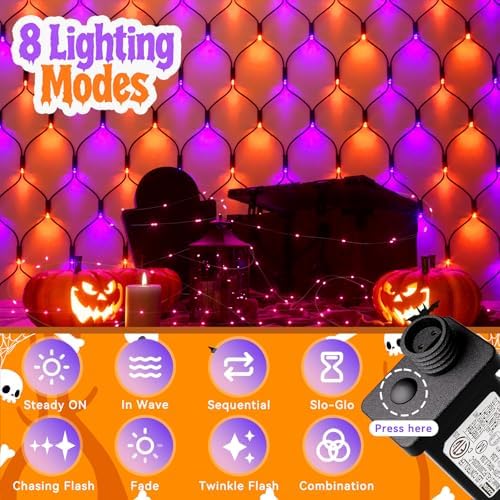 LitHome 14.8FT x 5FT Halloween Net Lights Outdoor Connectable, 300 LED