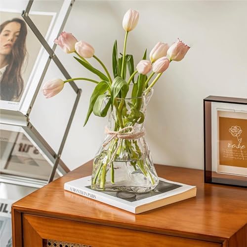6 Inch Small Glass Vase, Irregular Clear Flower Vases for Centerpieces