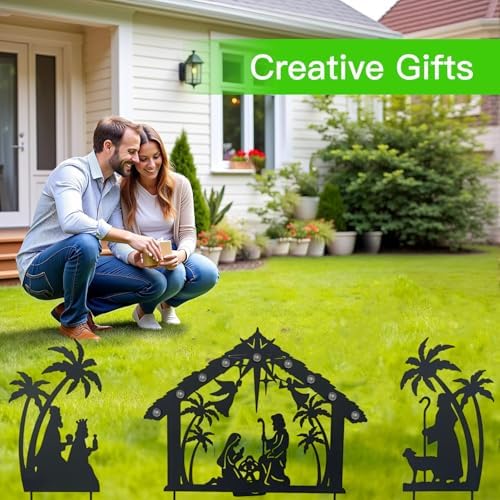 Solar Lighted Nativity Scene Garden Decor, Outdoor Christmas Yard Lawn Holiday Party Ornament