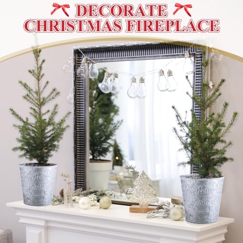 Zhehao 6 Pcs Christmas Galvanized Bucket 5.9'' Metal, Classic Style