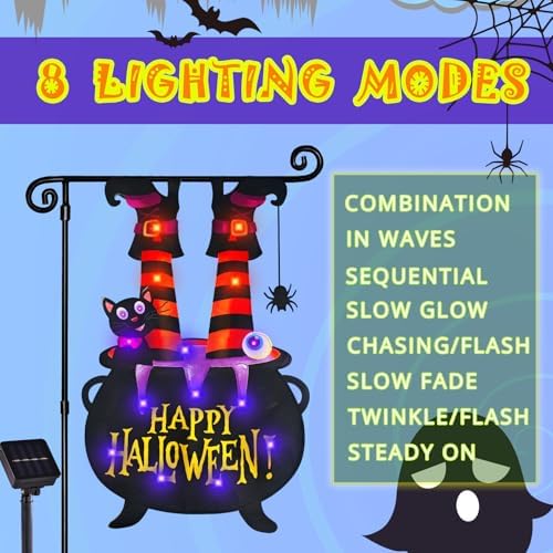 Halloween Lighted Garden Flag, Witch Feet Yard Decor, 28x40 In