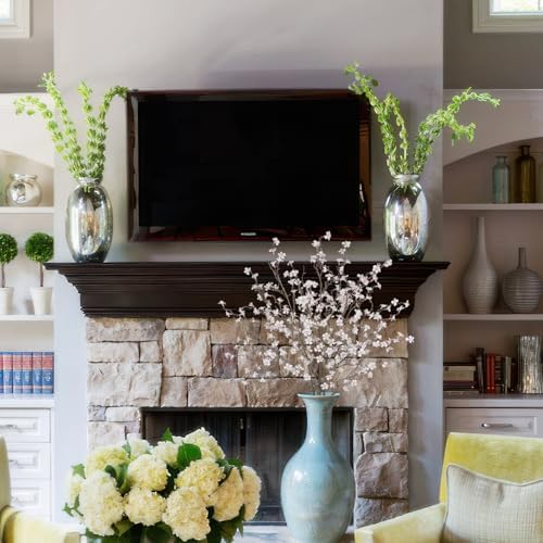 3 Pcs Cherry Blossom Branches Artificial Flowers for Spring Summer Indoor Decoration Faux Cherry Blossom Long Stems White Silk Fake Flowers for Tall Vase Arrangements Home Wedding Table