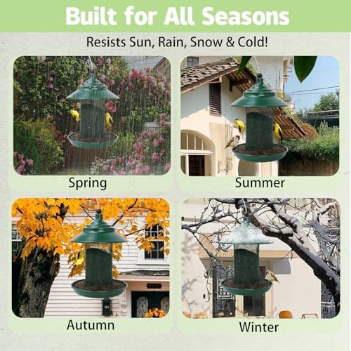 Finch Feeder - All-Metal Squirrel Proof Thistle Nyjer Seed Bird Feeder for Outdoors, 2.5LB Capacity, Powder-Coated Rust Resistant Mesh Design for Goldfinches & Small Birds Green (Pack of 2)