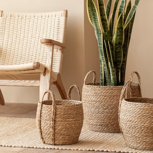 10 inch Large Seagrass Woven Planter Basket with Handles