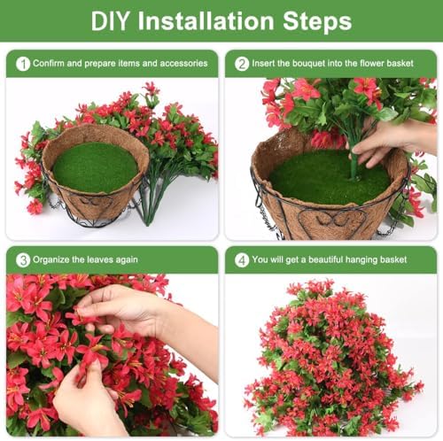 INQCMY Fake Hanging Flowers with Basket Artificial Violet for Outdoor