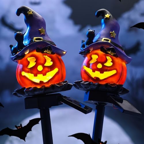 Retisee 2 Pcs Jack O Lantern Solar Lights,Chic Style,Purple and Orange