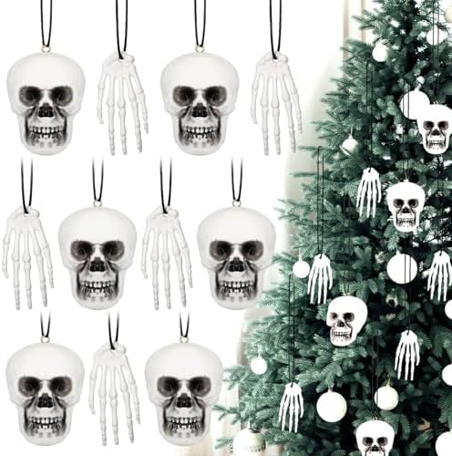 Poen 24 Pcs Halloween Horror Skull Skeleton Hanging Tree Ornament