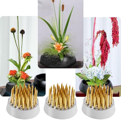 16pcs Flower Floral Frog Round Holder Includes 12pcs D23 Copper Pin Arranger+2pcs Kensan Copper Pin Arranger+1*Roll of 42.65ft Tape+1*Silver Corrector with Bell