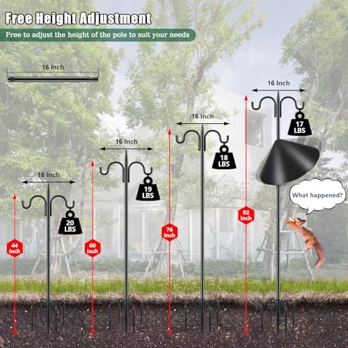 Gtongoko 92 Inch Double Hook Bird Feeder Pole with 19 Inch Squirrel Baffle