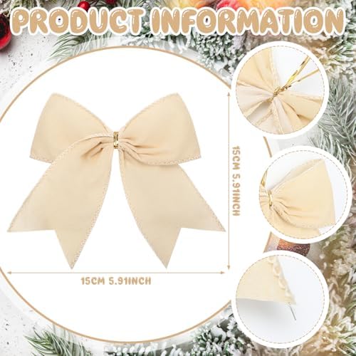 Janinka 12 Pcs 6 Inch Christmas Velvet Bows Decor for Wreath, Cream White