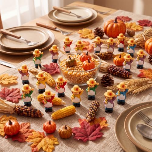 Beeveer 50 Pcs Fall Scarecrows Mini Figurines, Thanksgiving Corn Scarecrow