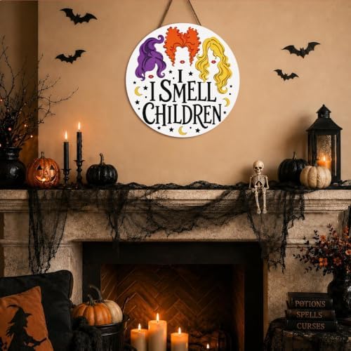 Hocus Pocus Halloween Decorations, I Smell Children Sign Witch Door Decor