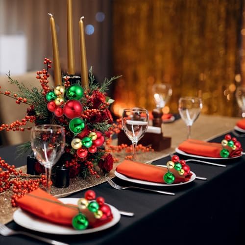 Daifunli 12 Pcs Red Green and Gold Christmas Tree Picks 7.87 Inch Christmas Balls Ornaments Xmas Decorations for Xmas Tree Topper DIY Wreath Holiday Floral Vase Fillers Crafts Home Decor