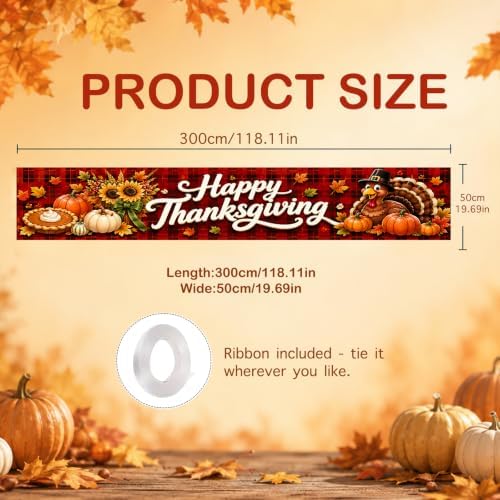 Nuxovilar Happy Thanksgiving Banner,118.1"x19.68" Polyester