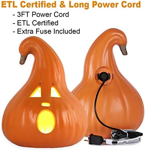 12" Jack O' Lantern - Halloween Pumpkin Decorations - Waterproof Shatterproof Fake Artificial Pumpkin Safe for Indoor Outdoor Decor- Perfect Halloween Party Favors Bell Shaped