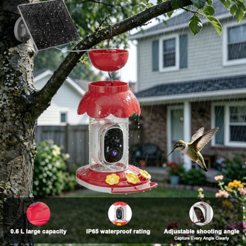 Hummingbird Feeder with Camera,2K FHD Live View & Auto Capture Bird Videos,Smart Solar Powered Bird feeders for Outdoors,No Subscription,AI Recognition, Waterproof,Ant Moat,Bird Lover Gift
