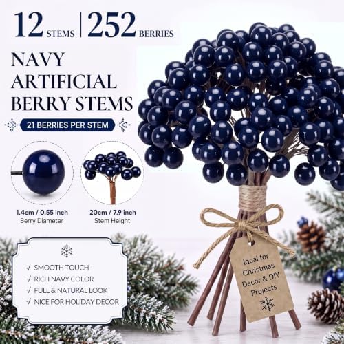Thiccywoov 12 Pack Artificial Navy Blue Berry Cluster Picks for Christmas