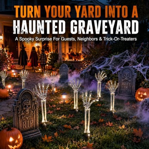 AOGU 6PC Skeleton Arm Stakes, Outdoor Halloween Decorations for Yard