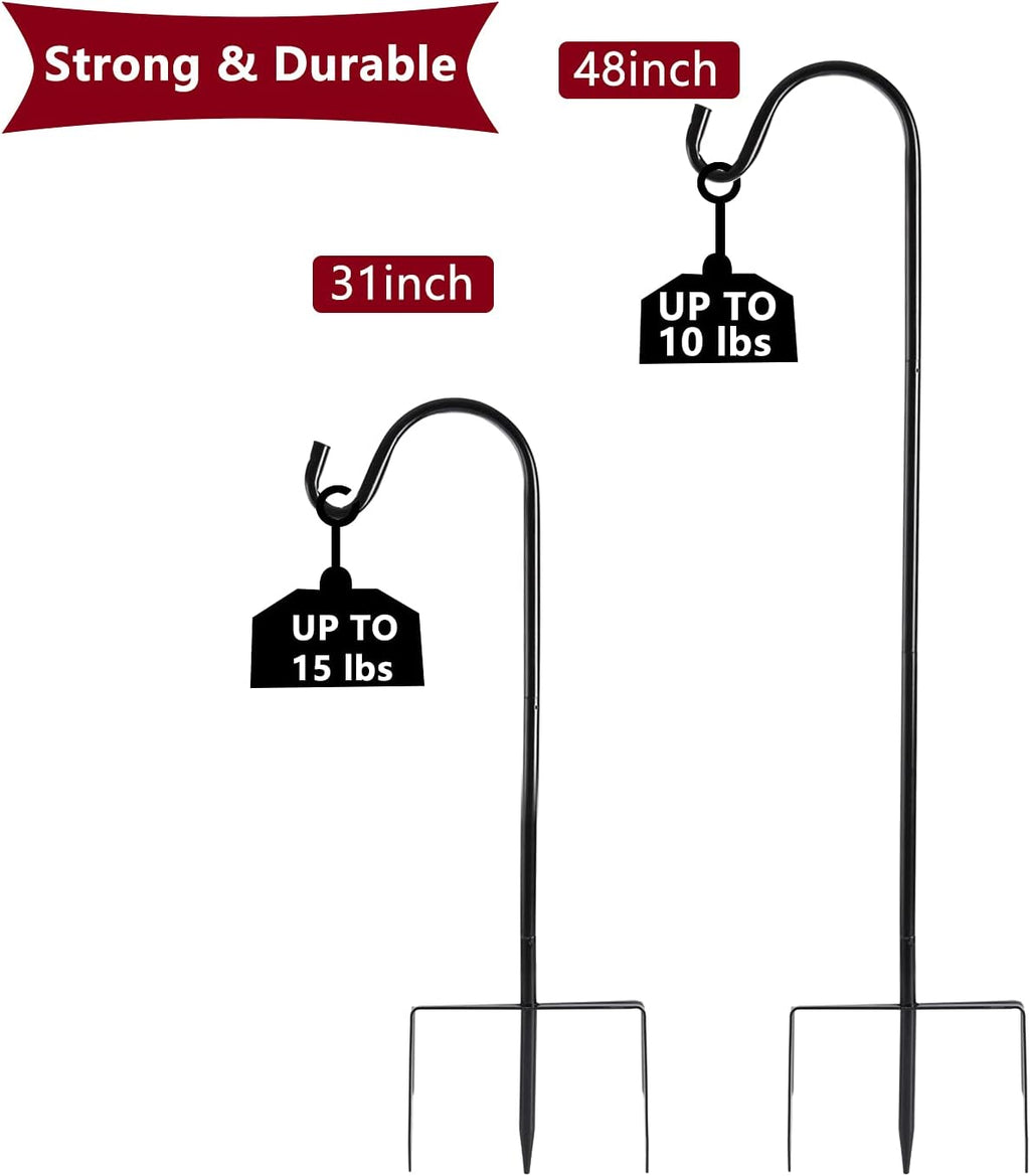 2 Pack Shepherd Hook, Black, 48 Inch, Adjustable Height, 1/2" Thick | Protected by U.S. Patent, Ideal for Hanging Solar