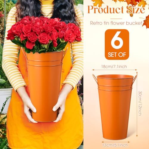 Irenare 12 Inch Galvanized Flower Buckets for Flower Bars and Fall Decor