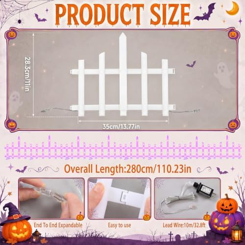 8 Pcs Light up Halloween Fence Outdoor Yard Garden, Purple