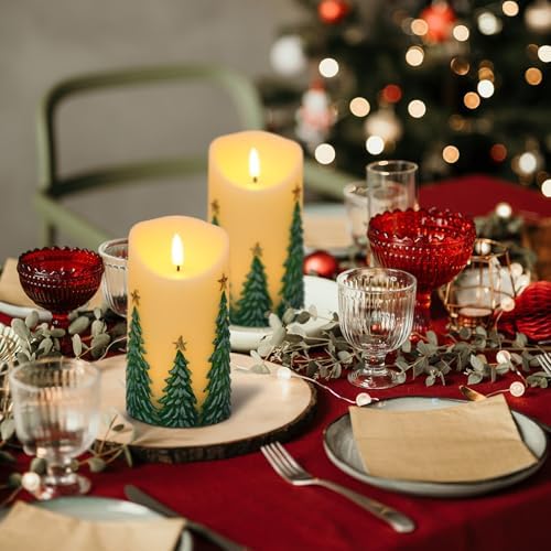 Eldnacele Christmas Flameless Pillar Candles Battery Operated with 6H Timer