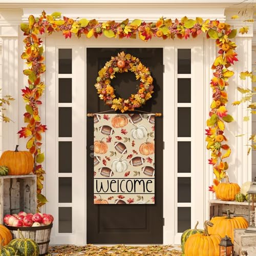 Football Pumpkin House Flag Large Double Sided Yard Decor 28X40In