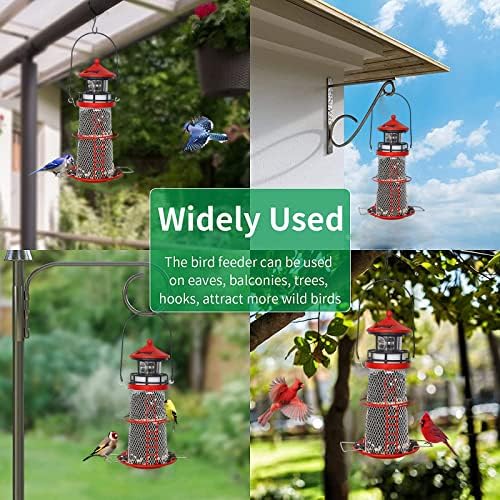 Solar Lighthouse Bird Feeder with Rotating Beacon - 14" Hanging Best Birdfeeder Gifts for Bird Lovers(Apple Red).