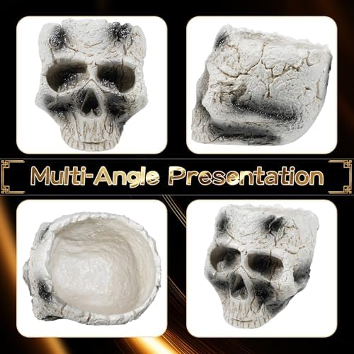 Wowagoga Halloween Resin Skull Flower Pot Planter Skull Head Bowl Decor