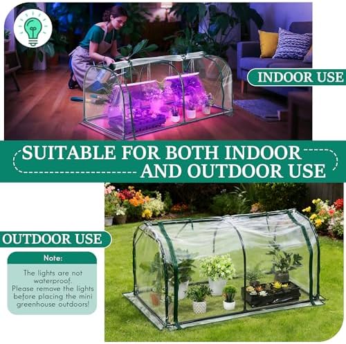 Meonum Mini Greenhouse with Grow Light, 51.18 "L x 25.59" W x 21.65" H Portable Greenhouses Waterproof UV-Resistant for Indoor/Outdoor Seed Starting(Dome Shape)