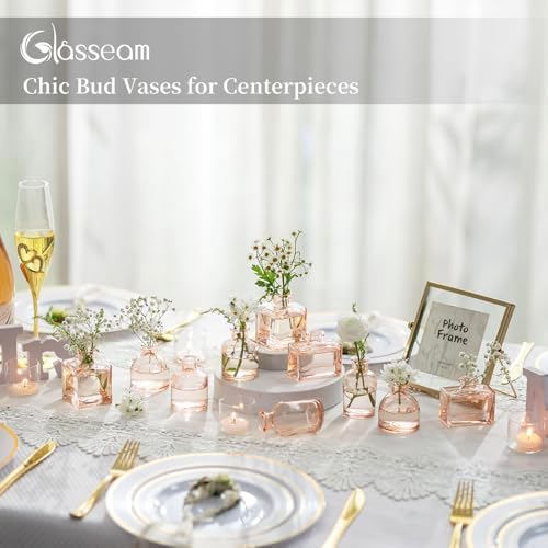 Glasseam Mini Bud Vases Set of 10 Champagne Glass Vases for Centerpieces