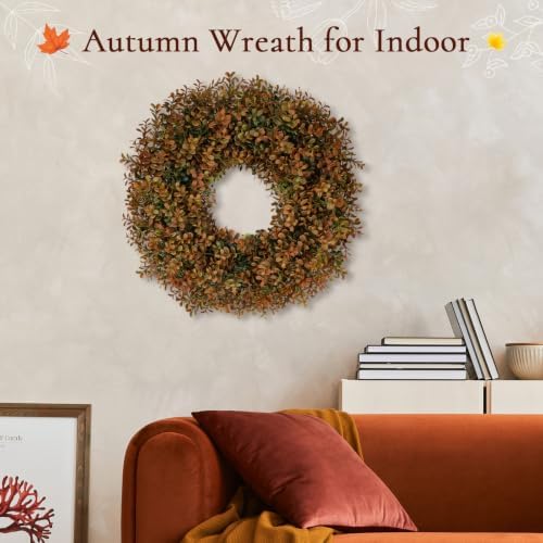 26 Inch Fall Wreath for Front Door, Artificial Boxwood Thanksgiving Decor