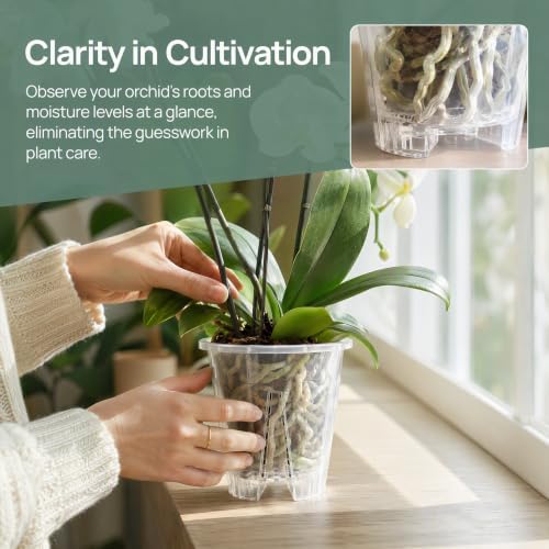 Shape & Use Clear Orchid Pots with Drainage Holes, Transparent Orchid Nursery Pots for Repotting, Slotted PP Plastic Pots for Healthy Root Growth (4inch-10pack)