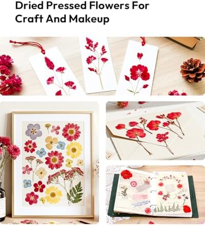 Dried Flowers, Resiners 174Pcs Pressed Flowers for Craft Red Real Natural Dried Flowers Dry Leaves Kit for DIY Making Crafts Resin Soap Candle Scrapbook Supplies Card Making Jewelry