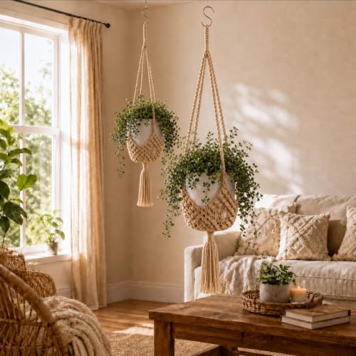 Shappy 2 Pack Boho Macrame Plant Hanger for Indoor