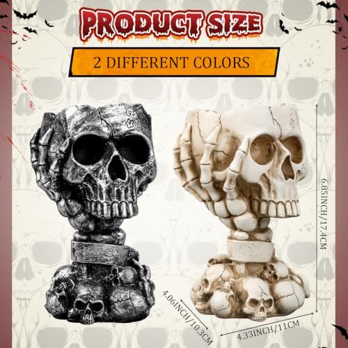 2 Pack Halloween Skull Planter, White, Goth