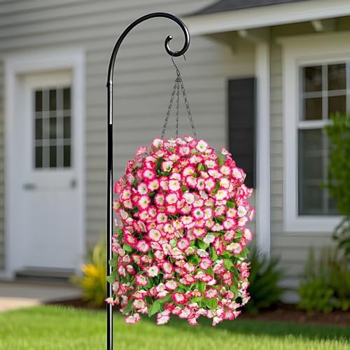 Ammyoo Artificial Faux Hanging Flowers Basket for Spring Outdoor Decor