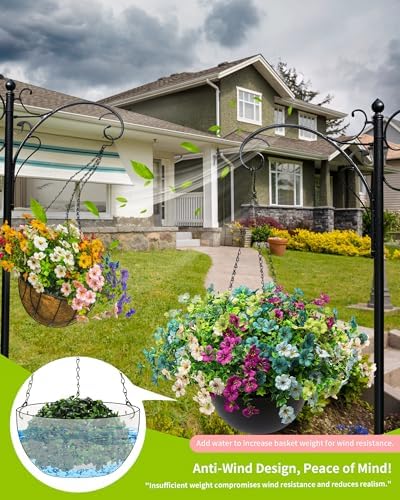 2 Sets Artificial Hanging Plants Flowers with Basket for Outdoors