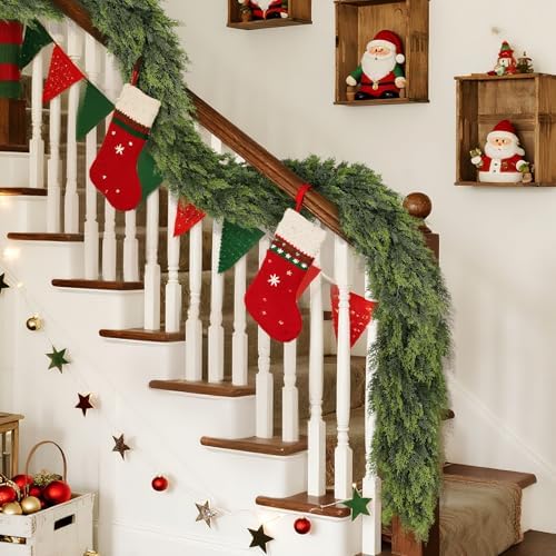 Lifelike Touch Artificial Cedar Garland for Christmas Decor(9 FT,2 PCS)