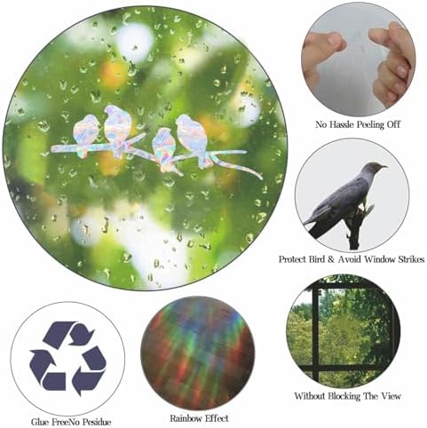 72Pcs Birds Window Stickers Prevent Birds from Hitting Windows, Rainbow Sun Catcher Stickers No Glue Required, Non-Adhesive Reusable Vinyl Rainbow Stickers
