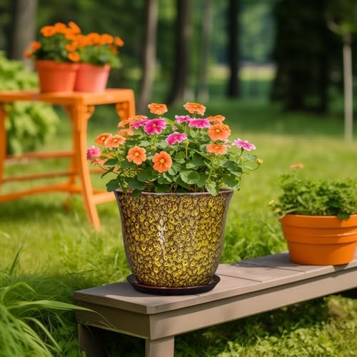 Ceramic Pots for Plants, 10 Inch Plant Pot for Indoor, Yellow