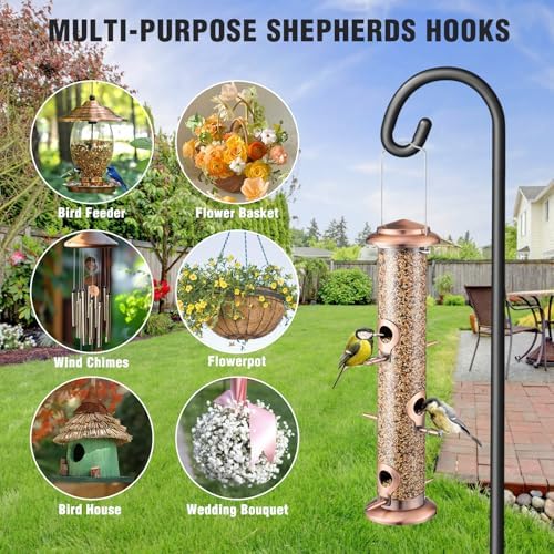 Shepherd Hook for Outdoor, 76" Heavy Duty Bird Feeder Pole with 5 Prong Base, Adjustable Height Bird Feeder Stand Ideal for Hanging Bird Feeders, Plant, and Garden Decorations