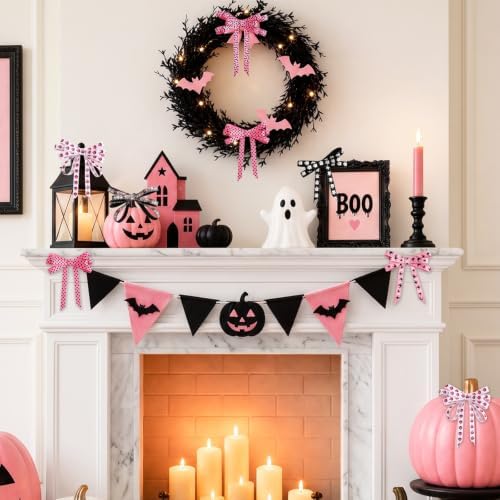 DECYOOL Pink Halloween Ribbon, 6 Rolls 60 Yards Spooky Grosgrain Ribbons