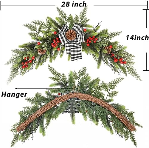 DearHouse 28inch Artificial Christmas Swag,Christmas Wreath with Wintry Pine Collection and 30 LED Lights for Christmas Holiday Home Decor