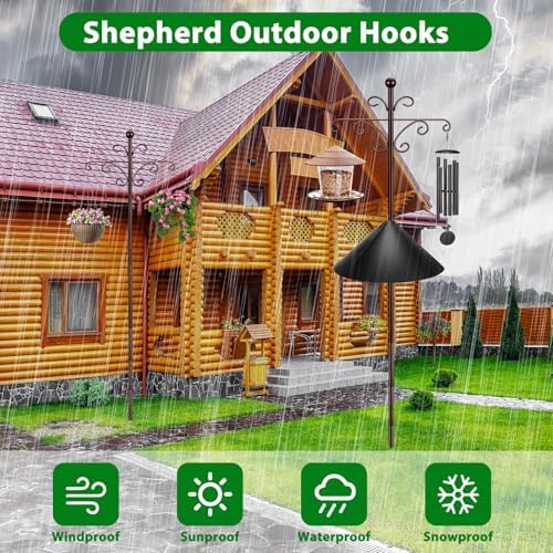 2 Pack 108 Inch Shepherd Hooks, Heavy Duty Bird Feeder Pole 7 Prong Base