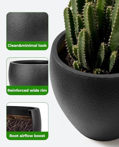 homenote 14.5/12/9.7 Inch Large Plastic Flower Pots with Drainage (3 Pcs)
