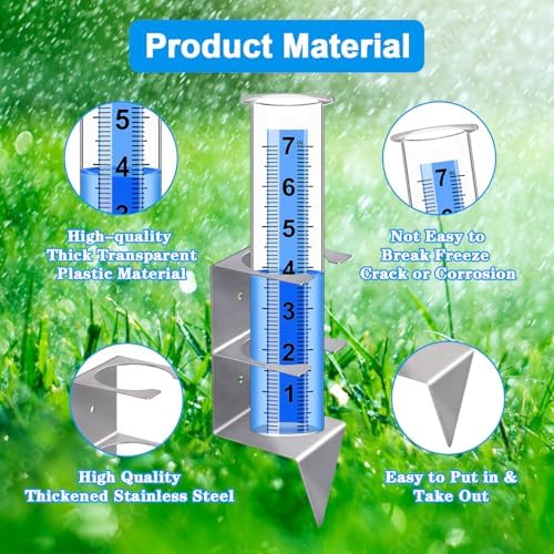 Rain Gauge Outdoor, 7" Capacity Large Rain Gauge Outdoors (Silver)